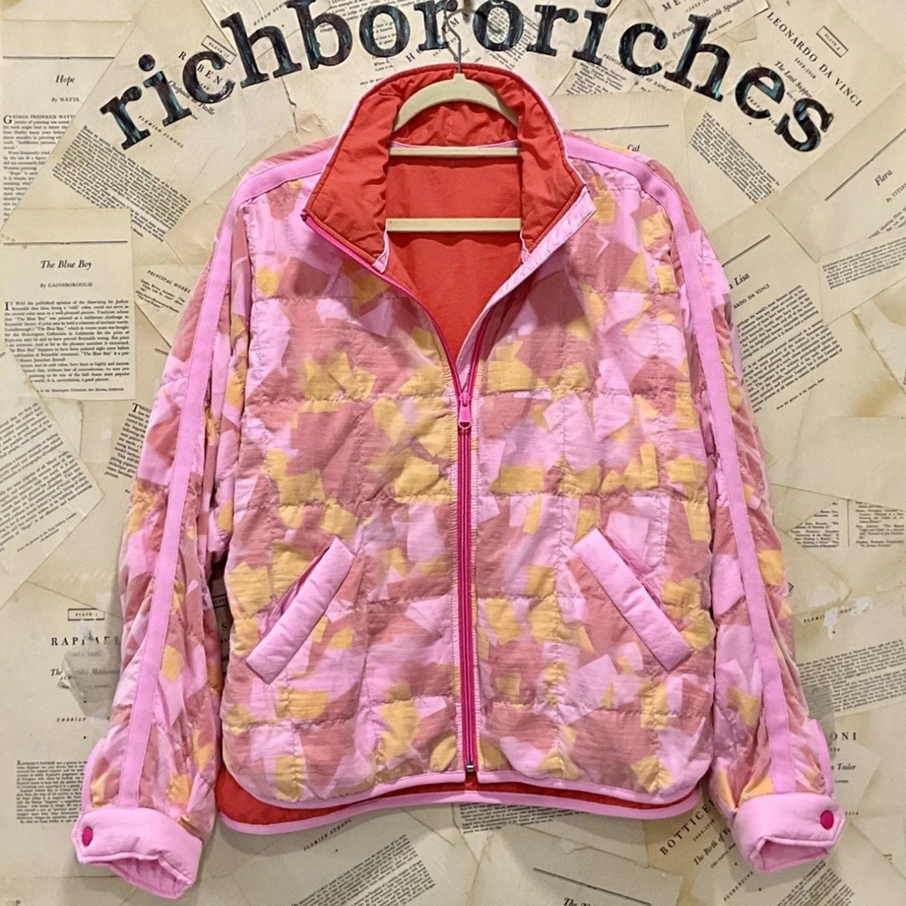 Free People Movement Pippa Print Packable Puffer Pink Geo Illusion